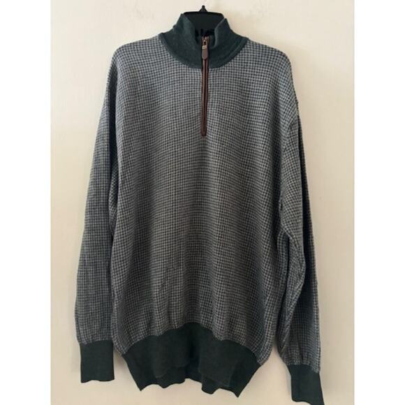 Orvis Hunter Green Gray Houndstooth Merino Wool Knit  Pullover Sweater Mens XL - Picture 1 of 8